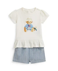 Polo Ralph Lauren Baby Girls' Bear Top and Shorts, 2-Piece Set