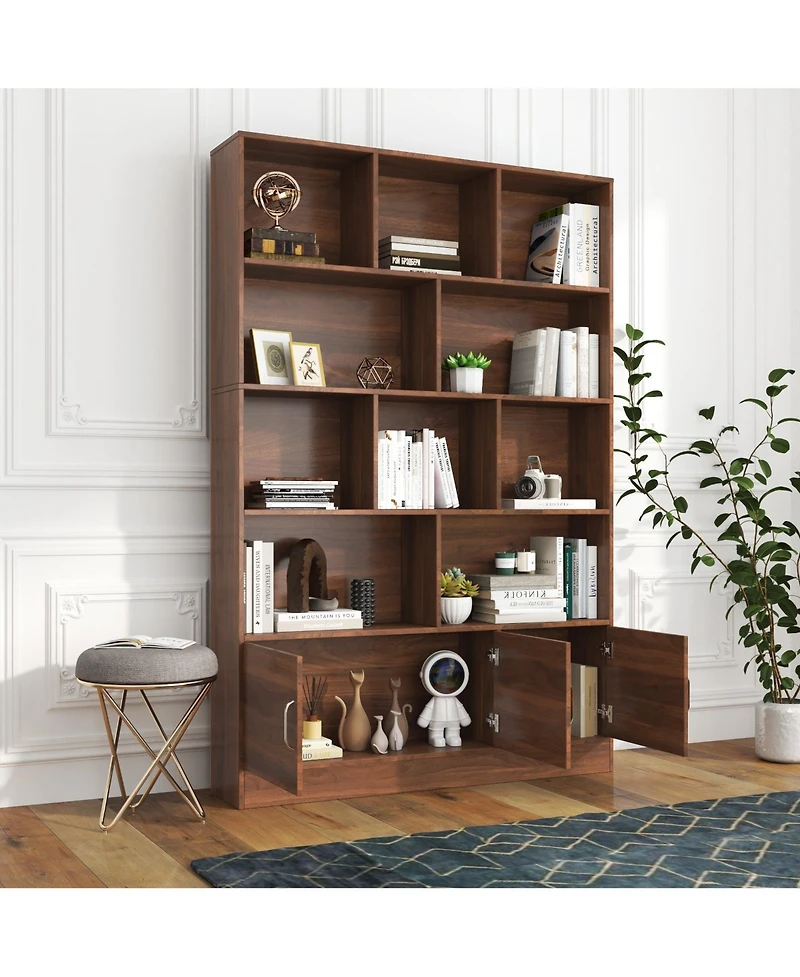 Boyel Living 70.87" Tall Bookshelf with 10 Cubes and 3 Doors, 4-Tier Bookshelf, Open Shelf Bookcase with Cabinet, Modern Cube Storage Organizer