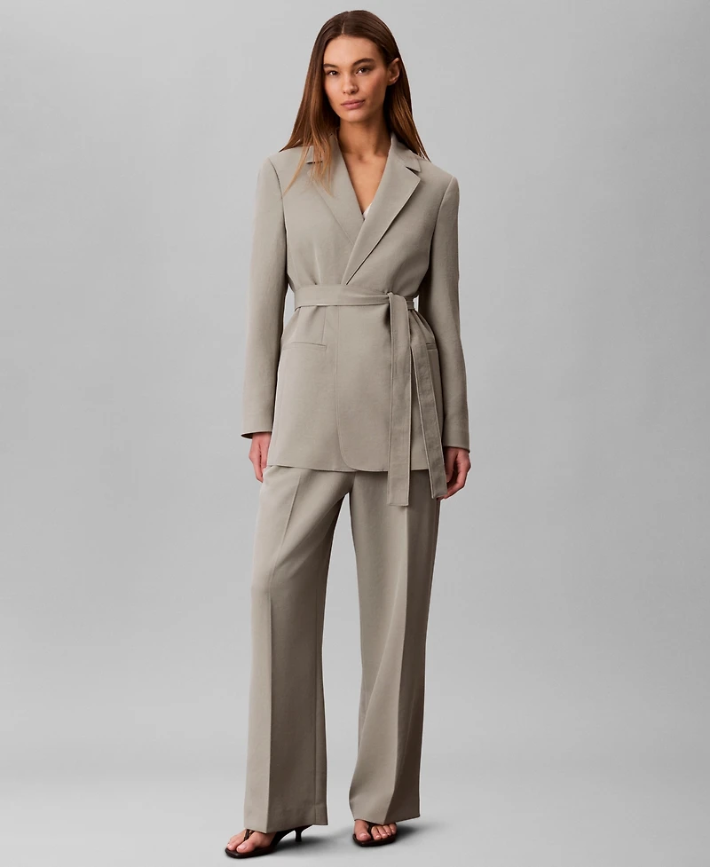 Calvin Klein Women's Casual Twill Collared Belted Blazer