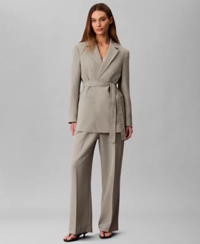 Calvin Klein Womens Casual Twill Collared Belted Blazer Casual Straight Twill Pants
