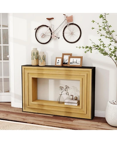 Boyel Living Modern Contrast Entryway Table Console Table with Layered Wood Frame and Black Top