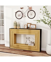 Boyel Living Modern Contrast Entryway Table Console Table with Layered Wood Frame and Black Top