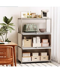 Mega Casa 3-Tier Storage Cabinet Metal Shelving Unit – Multi-Functional Kitchen Organizer, White