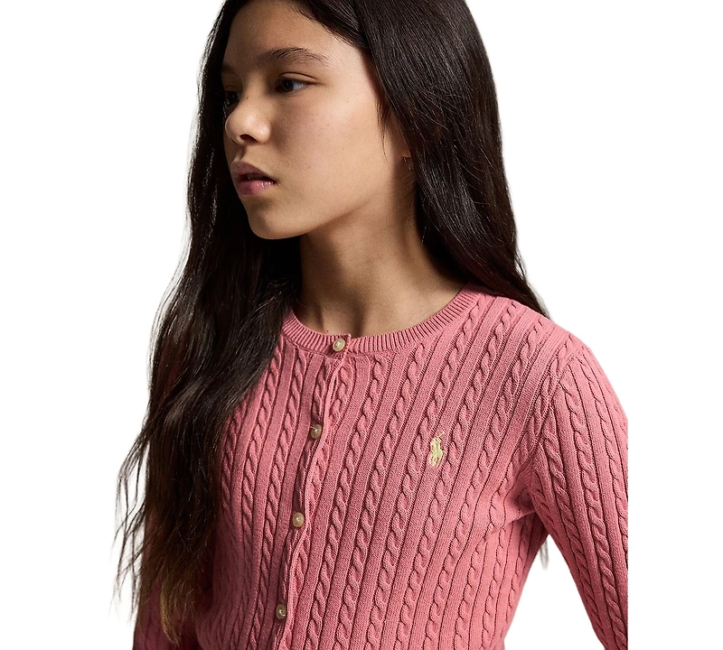 Polo Ralph Lauren Girls' 7-16 Mini-Cable Button Front Cardigan