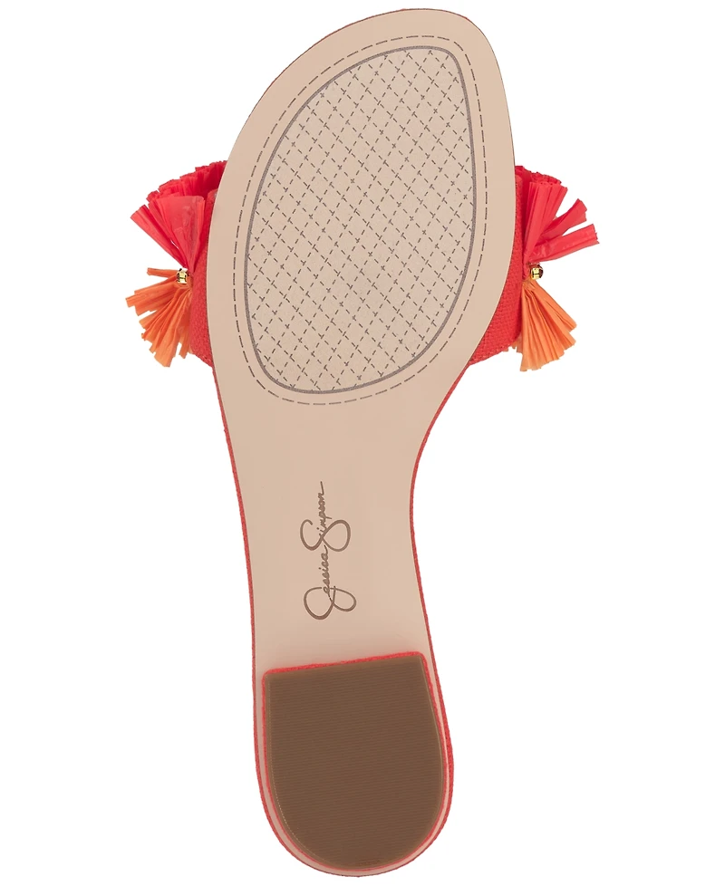 Jessica Simpson Women's Danive Raffia Fringe Flat Slide Sandals