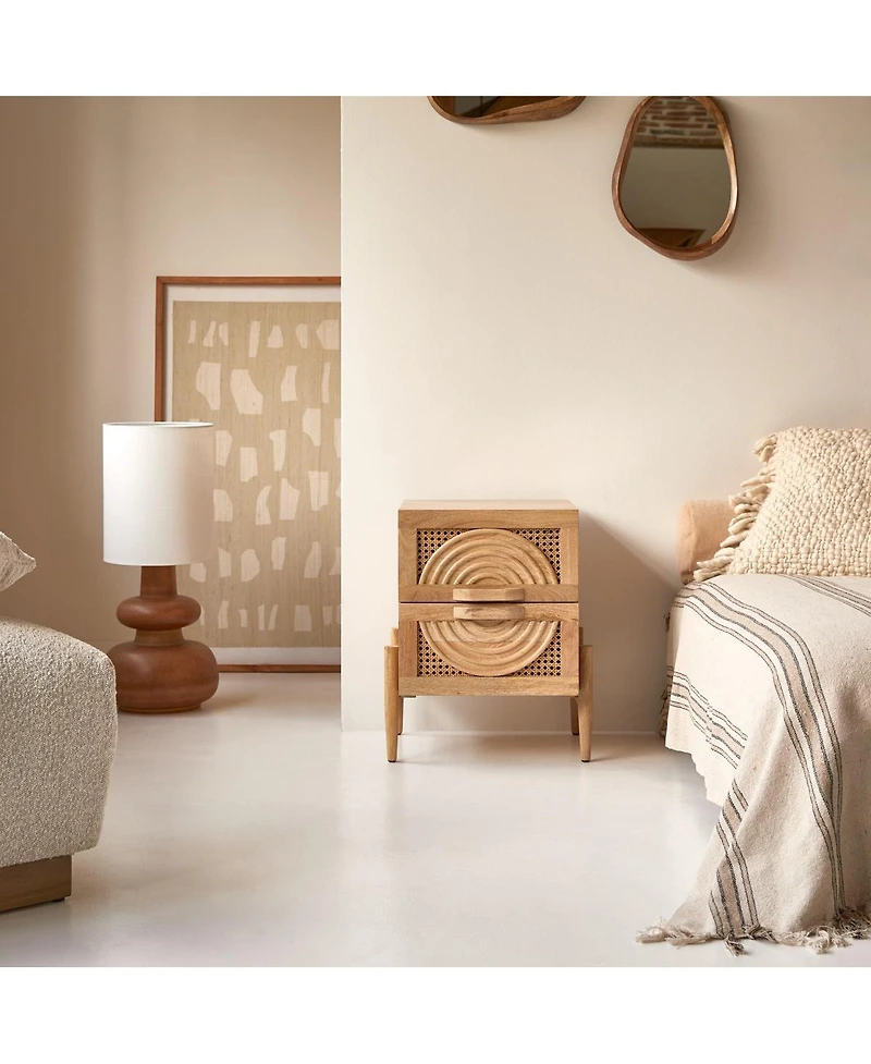 Tikamoon Solid mango wood and rattan bedside table