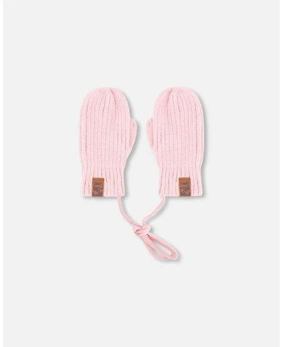 Deux par Deux Baby Girls Knit Mittens with Cord Pale