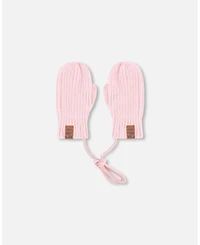 Deux par Deux Baby Girls Knit Mittens with Cord Pale