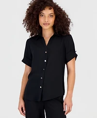 Anne Klein Essentials Petite Short-Sleeve Button-Front Shirt