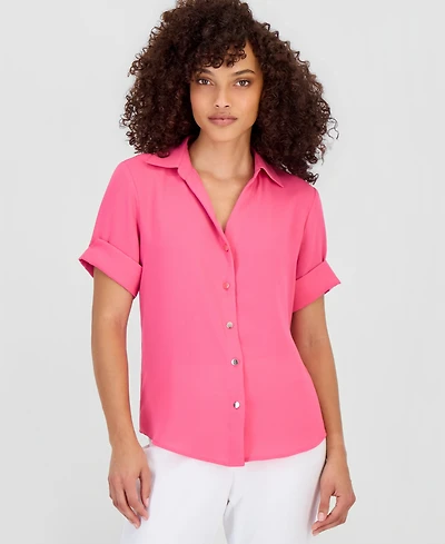 Anne Klein Essentials Petite Short-Sleeve Button-Front Shirt