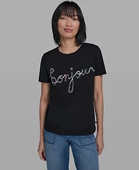 Karl Lagerfeld Paris Women's Crew Neck Sunglasses T-Shirt