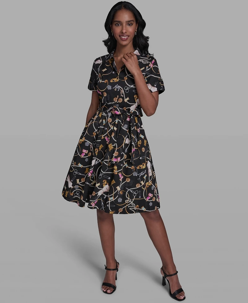 Karl Lagerfeld Paris Women's Short-Sleeve Collared Shirt Dress