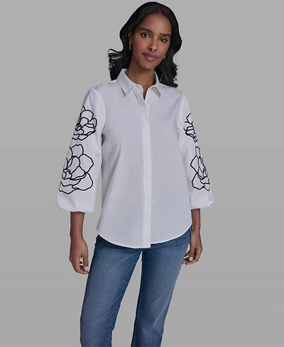 Karl Lagerfeld Paris Women's Floral Detailed Collared Blouse