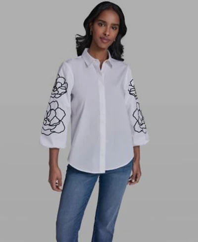 Karl Lagerfeld Paris Womens Floral Detailed Collared Blouse