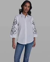 Karl Lagerfeld Paris Womens Floral Detailed Collared Blouse