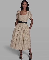 Karl Lagerfeld Paris Women's Burnout Square Neck Belt Dress