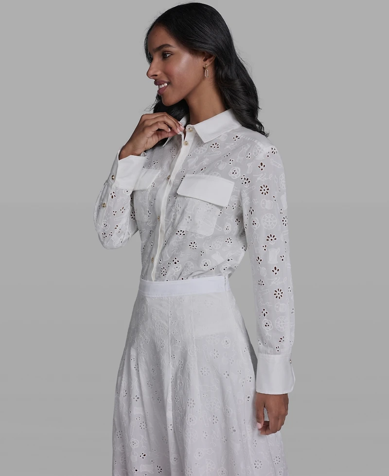 Karl Lagerfeld Paris Women's Collared Long-Sleeve Blouse