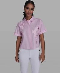 Karl Lagerfeld Paris Women's Collared Short-Sleeve Blouse