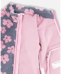 Deux par Girls Sherpa Jacket Pink Flowers