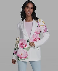 Karl Lagerfeld Paris Women's Placed Floral Printed Collared Blazer