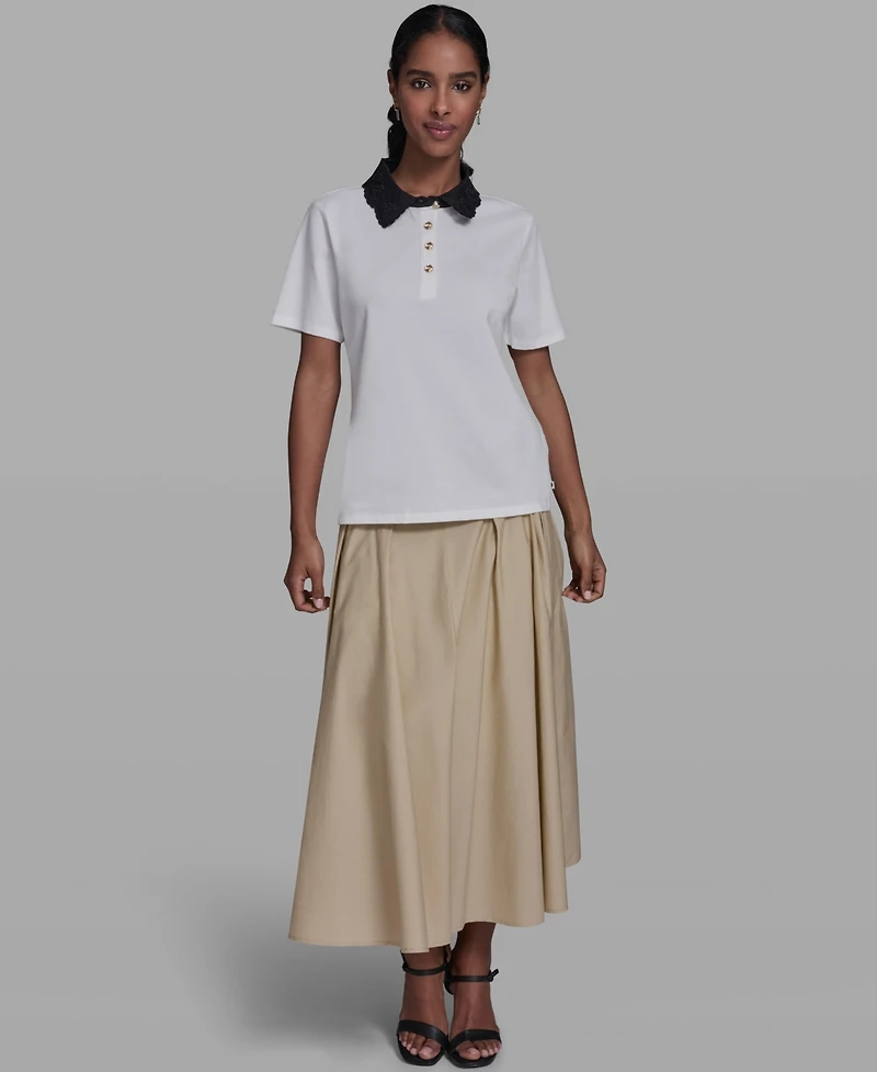 Karl Lagerfeld Paris Women's Collared Short-Sleeve Blouse Top