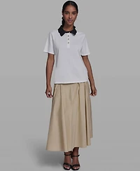 Karl Lagerfeld Paris Women's Collared Short-Sleeve Blouse Top
