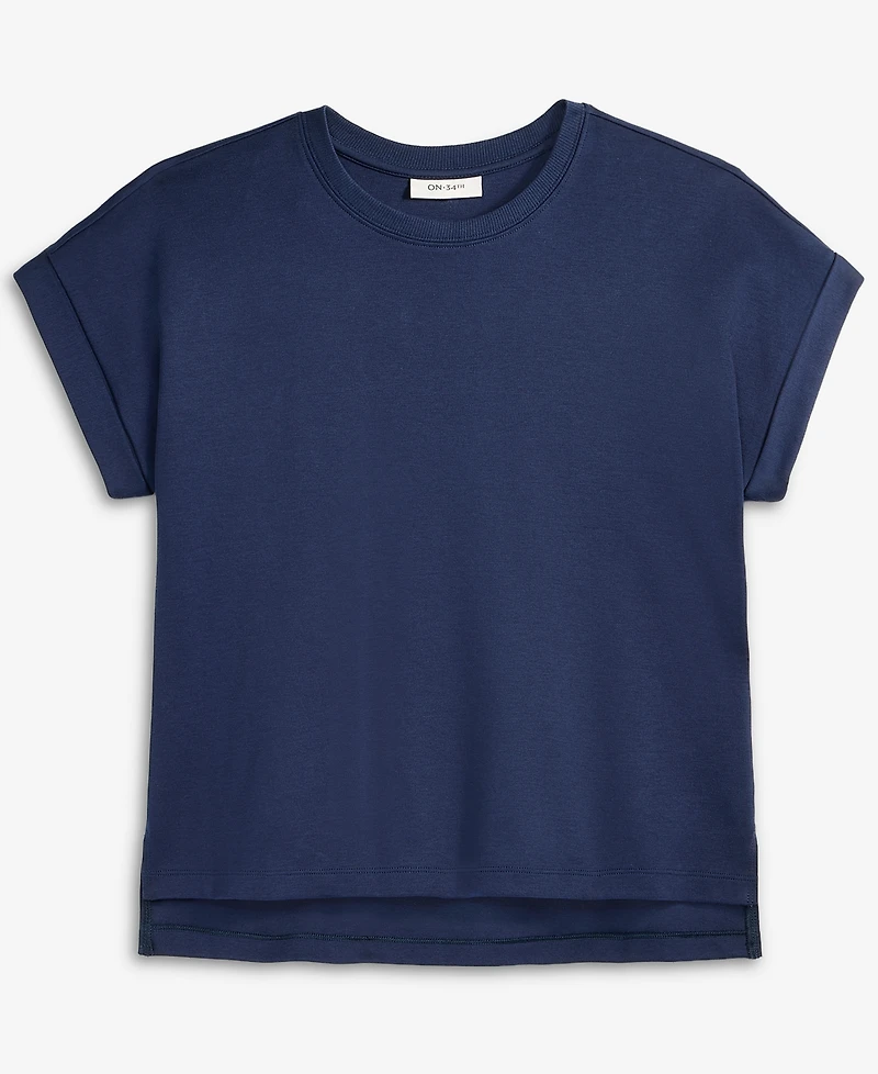 On 34th Women's Cotton Roll-Cuff Easy Crewneck Tee, Macy's Exclusive