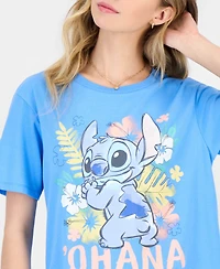Love Tribe Juniors' Stitch Ohana Graphic Crewneck T-Shirt