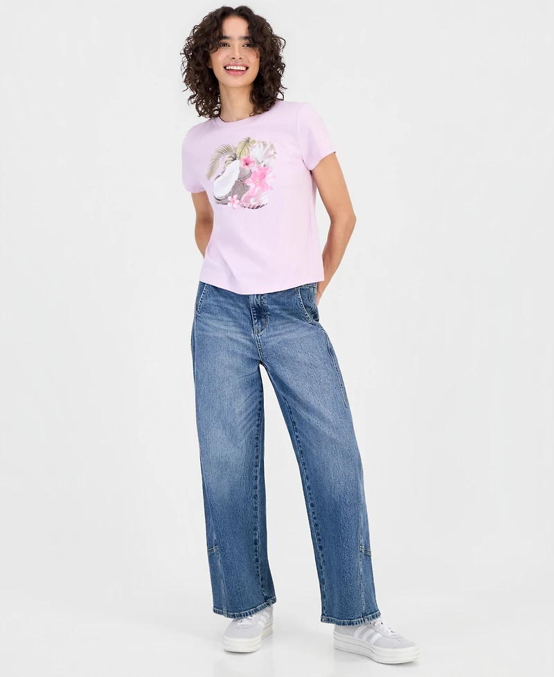 Rebellious One Juniors' Coconut Flower Graphic-Print Cotton T-Shirt