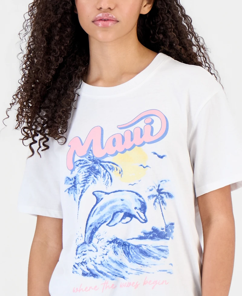 Self Esteem Juniors' Maui Dolphin Graphic Crewneck T-Shirt