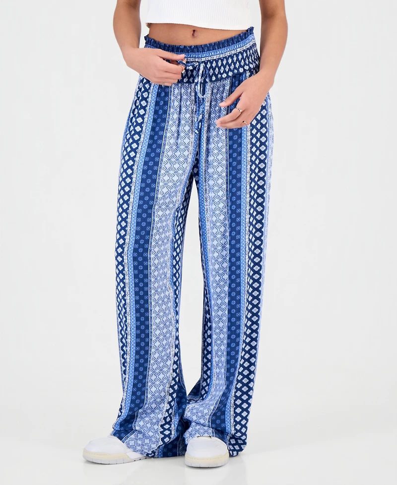 Kingston Grey Juniors' Printed Smocked Wide-Leg Pants