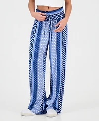 Kingston Grey Juniors' Printed Smocked Wide-Leg Pants