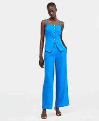 Tahari Asl Petite One Button Lapel Collar Blazer Sleeveless Square Neck Tank Top Mid Rise Wide Leg Pleated Trousers