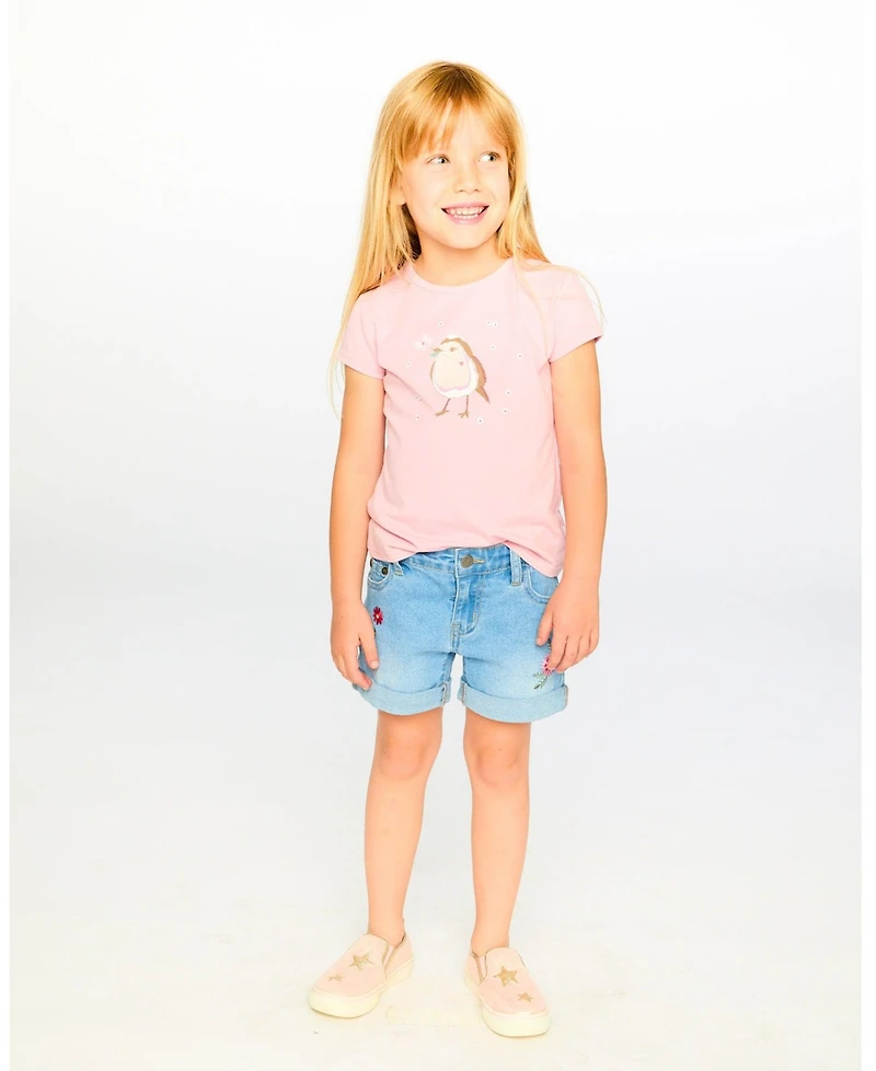 Deux par Deux Big Girls Light Blue Denim Shorts with Embroidery