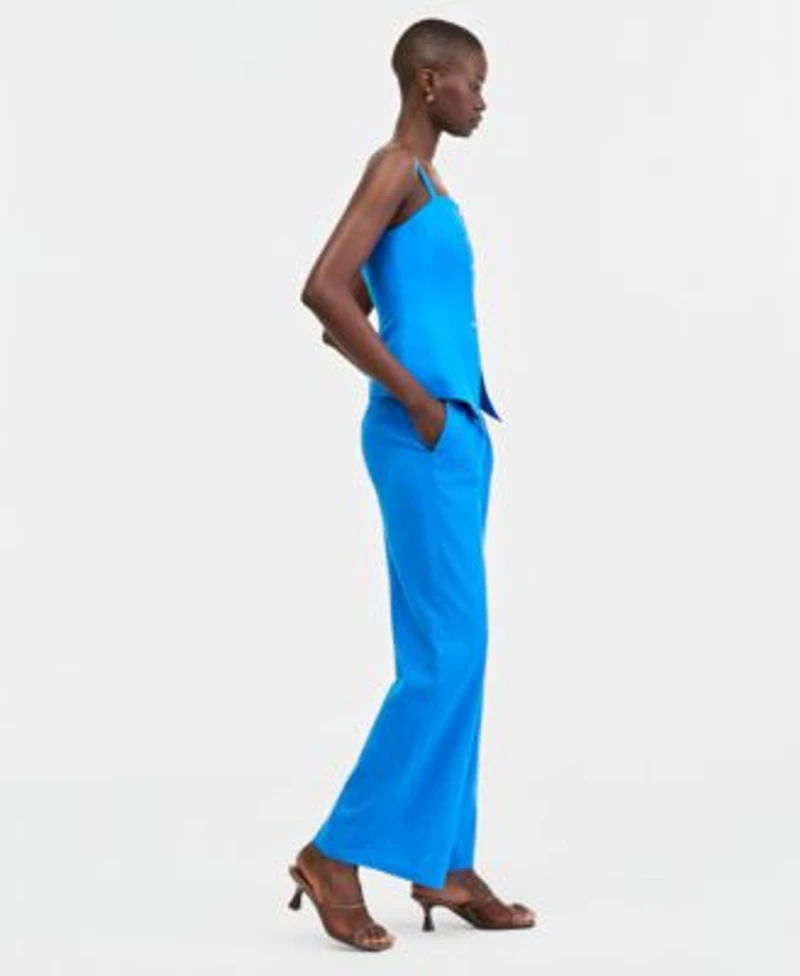 Tahari Asl Petite One Button Lapel Collar Blazer Sleeveless Square Neck Tank Top Mid Rise Wide Leg Pleated Trousers