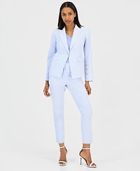 Tahari Asl Women's Seersucker Stripe Cotton One-Button Blazer