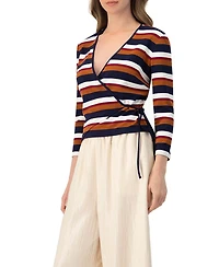 Ivonne Women's V-Neck Wrap Blouse with Color Block Stripes