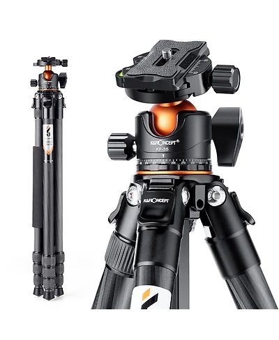 K&F Concept A254C4 4-Section Carbon Fiber Travel Tripod/Monopod with Ball Head