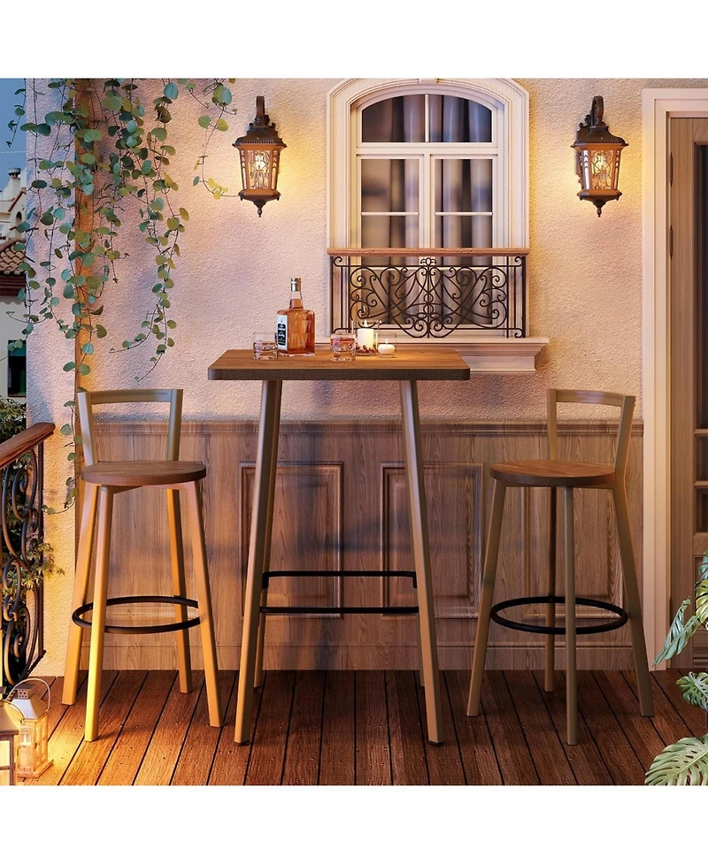 Tribesigns Bar Set, Bar Table and Chairs, 39.4" H Square Bistro Pub Table with 2 Chairs, Bar Height Table with Footrest, Small Cocktail Tables