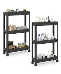 Volenca 3-Tier Slim Rolling Storage Cart 2-Pack with Wheels, Mobile Bathroom Organizer