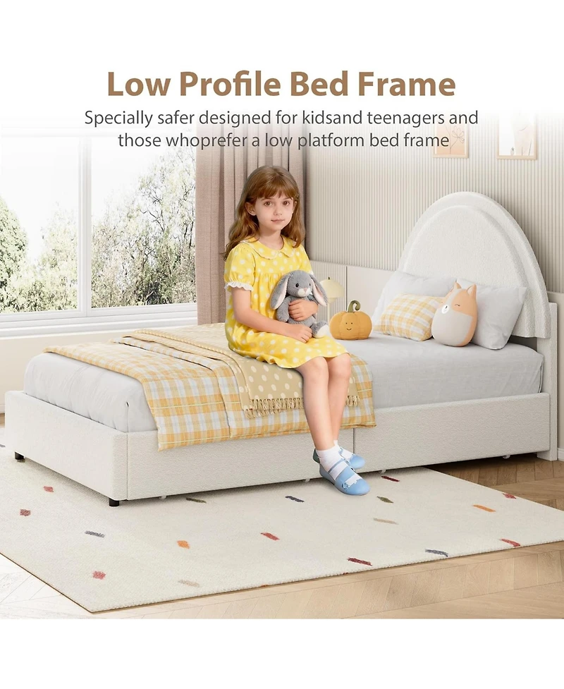 gaomon Boucle Bed Frame with 2 Storage Drawers, Soft Upholstered Platform Round Headboard, Heavy Duty, Wooden Slats