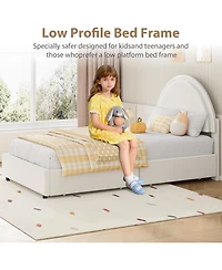 gaomon Boucle Bed Frame with 2 Storage Drawers, Soft Upholstered Platform Round Headboard, Heavy Duty, Wooden Slats