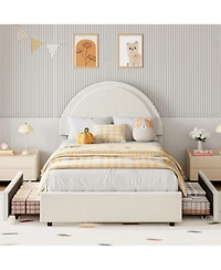gaomon Boucle Bed Frame with 2 Storage Drawers, Soft Upholstered Platform Round Headboard, Heavy Duty, Wooden Slats