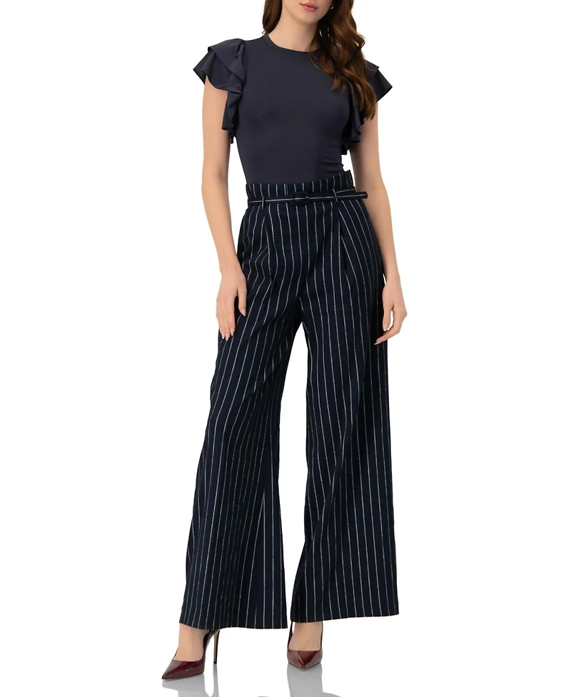 Ivonne Women's Striped Wide-Leg Trousers with Belt