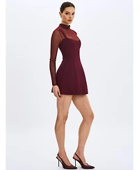 Miss Circle Women's Natasha Burgundy Faux Two-Piece Turtleneck Mini Dress