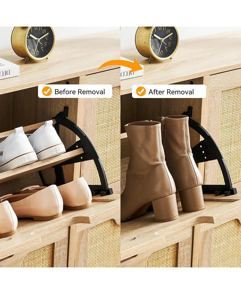 gaomon Rattan Shoe Storage Cabinet with 4 Flip Drawers, Freestanding Organizer Adjustable Shelves for Entryway, Narrow Rack Cabinet,