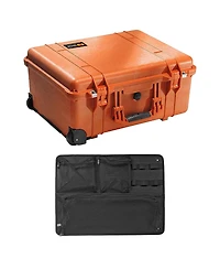Pelican 1560 Watertight Hard Case with Cubed Foam Interior & Wheels - Orange with pelican 1569 lid organizer f/1560