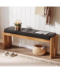Tribesigns 47-Inch Solid Wood Entryway Bench, Modern End of Bed Bench with Button-Tufted Leather Pad and Wooden Legs