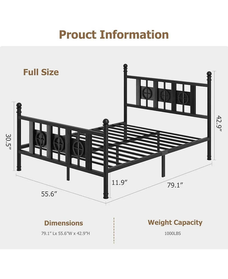 gaomon Bed Frame with Headboard and Footboard, Metal Twin w/Circular Design & Storage Space Under Bed, No Box Spring Required, Easy Assembly