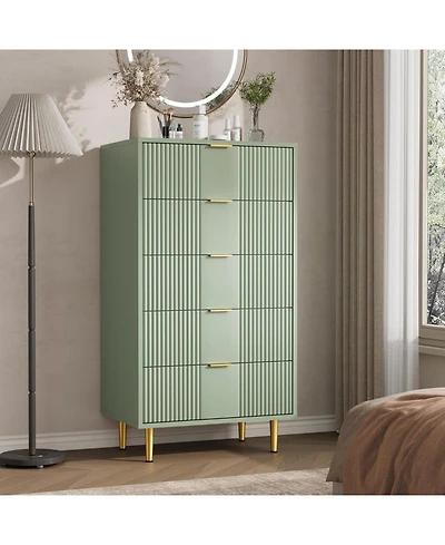 gaomon Fluted Dresser for Bedroom with 5 Drawers, 44.3" Tall Modern Chest of Drawers with Metal Handle